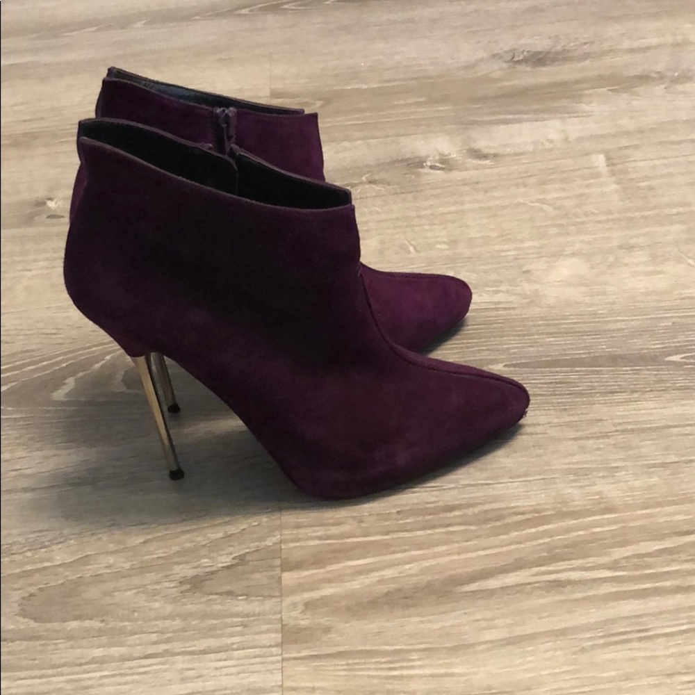 Stuart Weitzman purple suede ankle boot